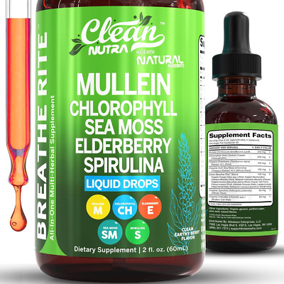 Organic Mullein Liquid Drops with Chlorophyll for Lung Detox plus Irish Sea M...