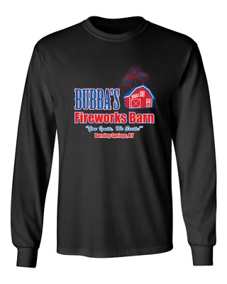 Bubbas Fireworks Barn Burning Novelty Sarcastic Humor Men's Long Sleeve Shirt