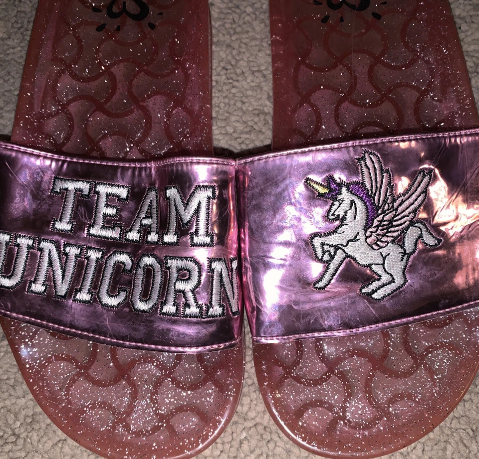 Niñas Justice Glitter Jelly Slides Talla 5 Niñas Slides Equipo Unicornio Foto 2 de 4