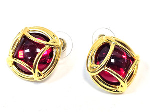Designer Joan Rivers Pierced Earrings Red Faux Gemstone