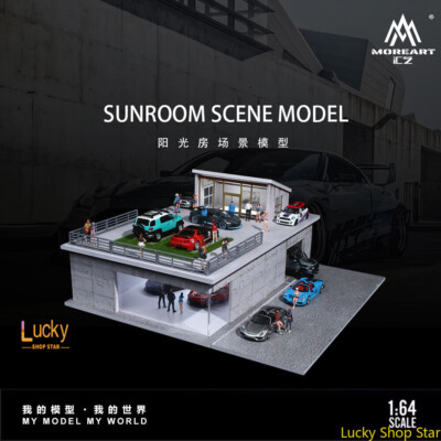 1/64 Scale Diorama Car Garage Model LED Lights Sunroom House Scene