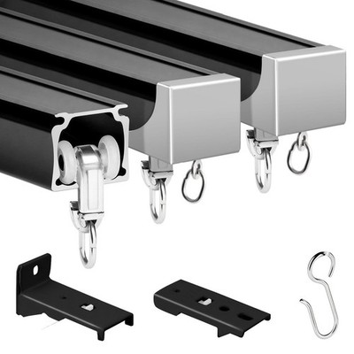 Deckenvorhangschiene 2,7 Meter/9 Fuß, strapazierfähiges Aluminium 90 cm-270 cm, schwarz 