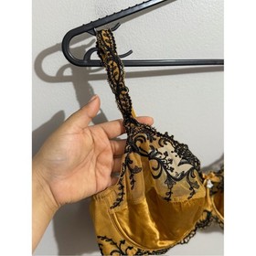 Lise Charmel 36D Gold Black Floral Embroidered Satin Silk Lace Splendeur Soie