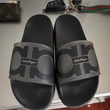 Salvatore Ferragamo Men's Logo Slide Sandals Slip-On Black/Gray Casual