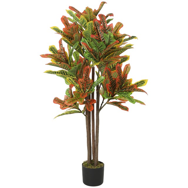 HOMCOM Pianta Finta di Croton in PEVA e Legno 55x55x120 Multicolore