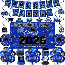 Class of 2026 Graduation Party Decorations - Blue and Black Theme Set