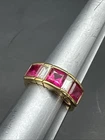 Vintage HC 925 Ring Gold Tone Sterling Red Stones Size 9