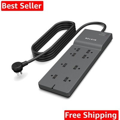 8-Outlet Surge Protector w/ 8 AC Outlets & 8ft Long Flat Plug, -listed Heavy-...