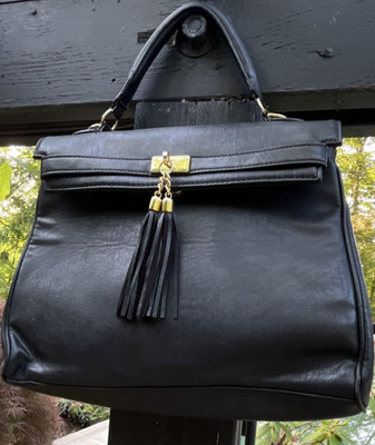 Aldo Black Satchel Top Handle Bag w/ Tassel, Gold HW, Magnetic, Detach Strap