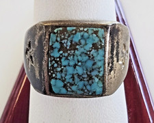 Fred Harvey era Vintage Cast Spiderweb Turquoise Sterling Silver Ring Size 10