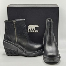 Sorel ONA Ave Zip Wedge Women s Waterproof Side-Zip Ankle Boots Black - NEW