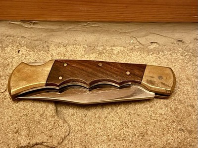Vintage Folding Stainless Pakistan Knife With Wooden/Brass Handle