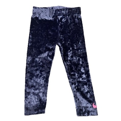 Nike Velvet Leggings Kids 24M Navy Blue Crushed Velvet Pink Swoosh L650-U90 424