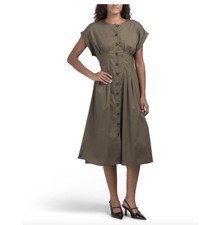 CALVIN KLEIN Caper Button Front Pleated Shirt Dress Size 2