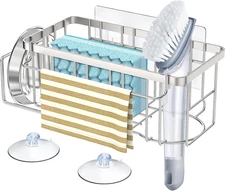 4-in-1 Sponge Holder for Kitchen Sink, Sink Caddy Organizers and Storage with Ad