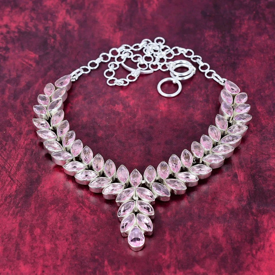 Beautiful Pink Kunzite Gemstone Handmade Jewelry 925 Sterling Silver Necklace - Image 4 of 4