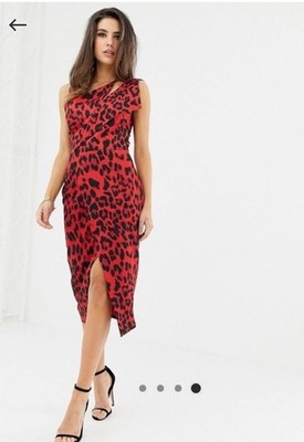 Lavish Alice one shoulder midi wrap dress in leopard print Size 10 NWT