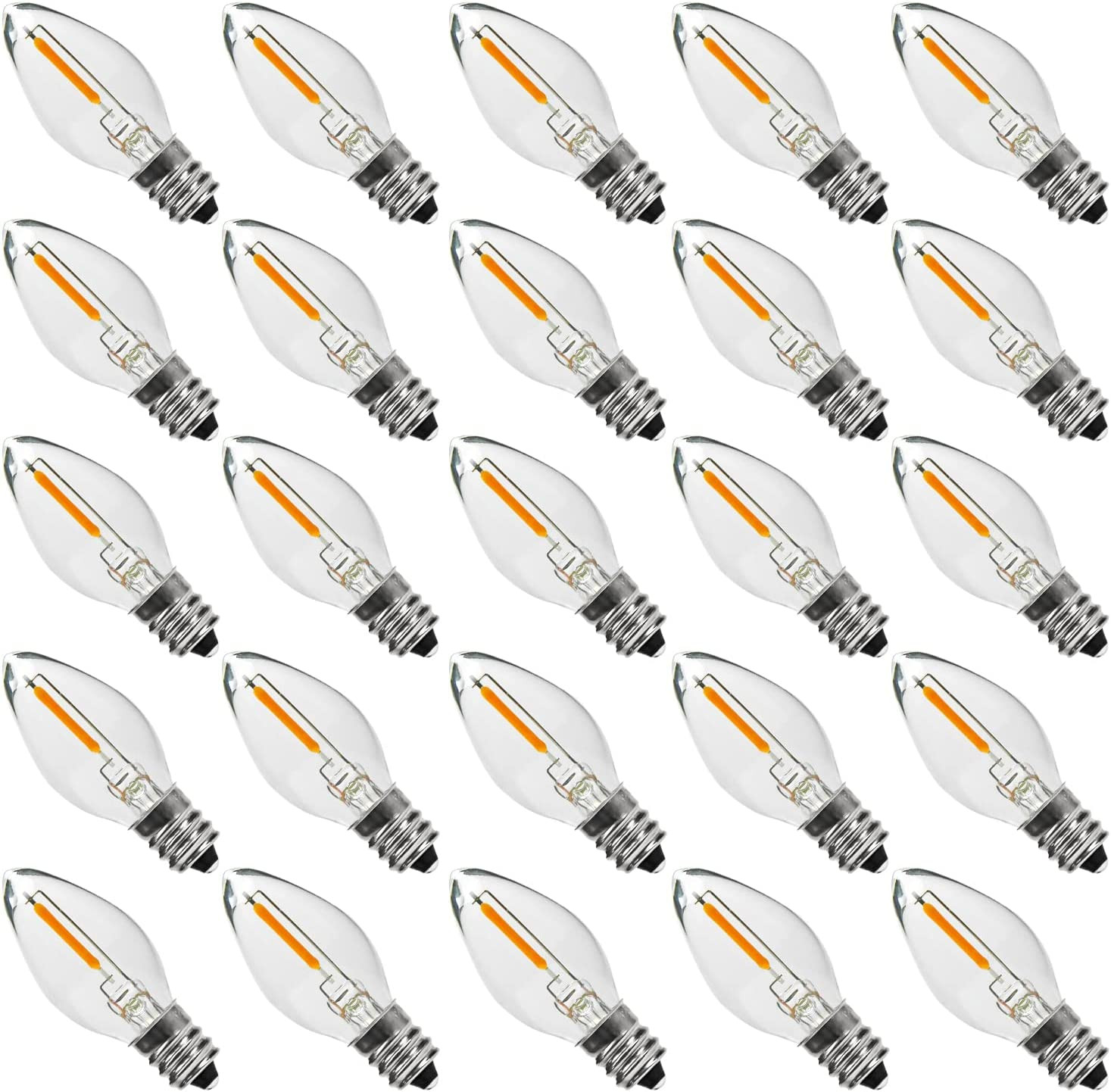 25PACK LED Night Light Bulbs, C7 Candelabra LED Light Bulbs, E12 Chandelier Base