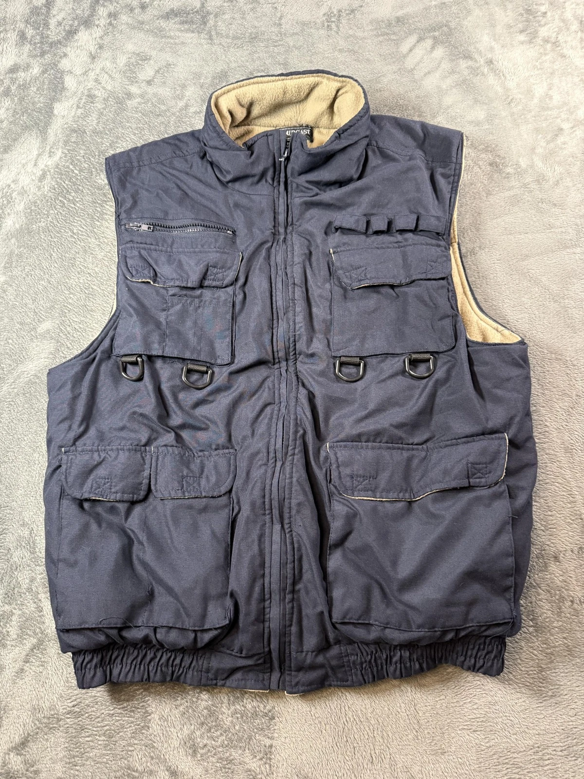 Fourcast Vest Mens XL Blue Fleece Lined Utility Fishing Hunting Multi Pocket image 1