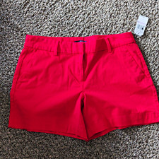 NWT-Nautica Women's Chino Shorts Size 6 Red Twill Solid Pockets Mid Rise Zip