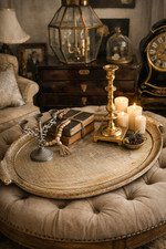 Vintage Ethan Allen Large Ottoman Tray 26" Oval Coffee Table Tray French Country