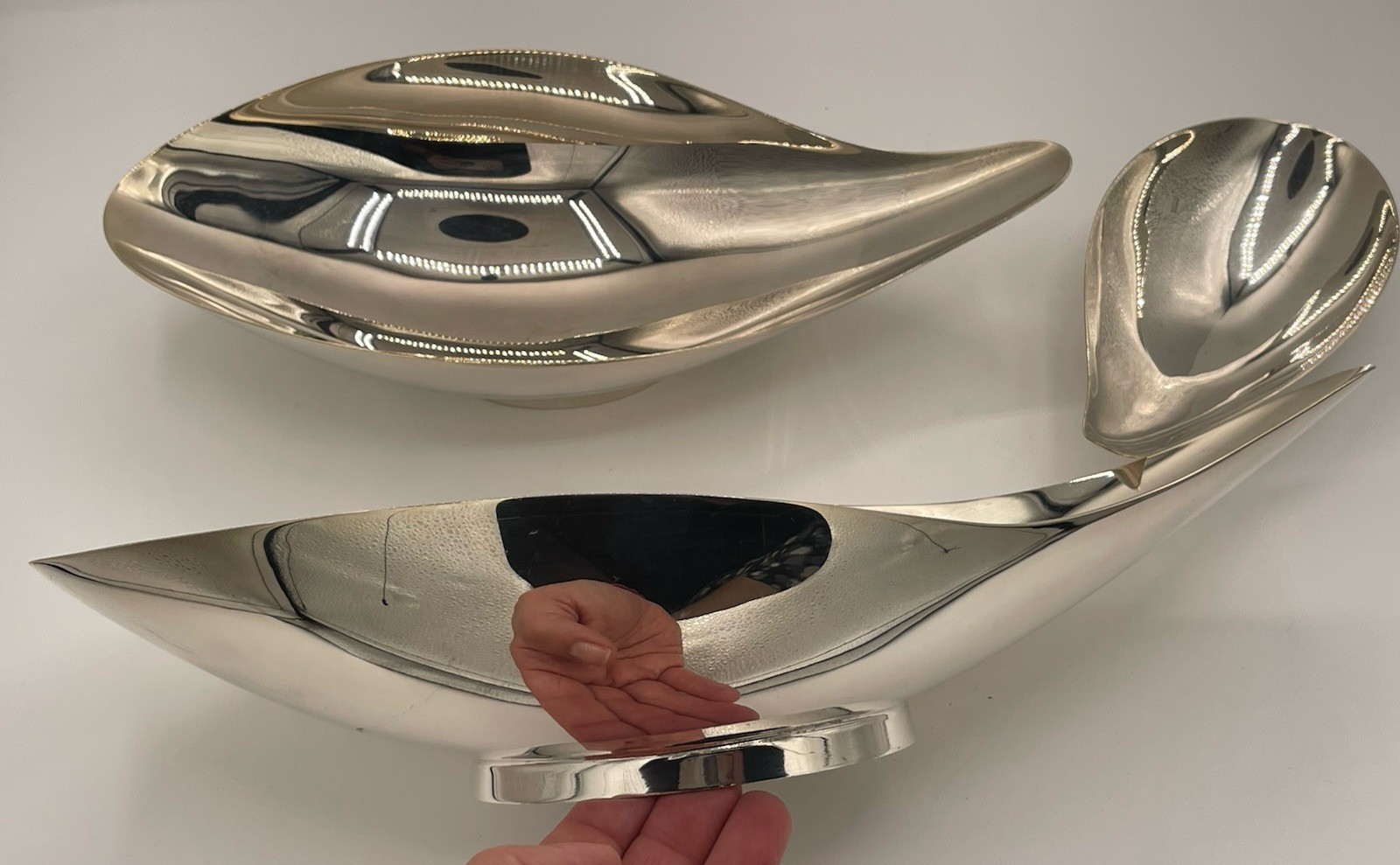 THREE Modernist REED & BARTON #64 65 68 Silverplate BOWLS  JOHN PRIP 1955 nestng