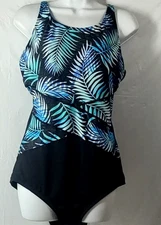 Gabar Swimsuit 1 pc 16 D Black Blue Slimming Scoop Neck Full Coverage Adjustable