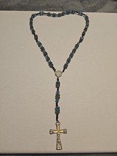 Vintage Rosery With Blue Beads And Silver Tone Metal