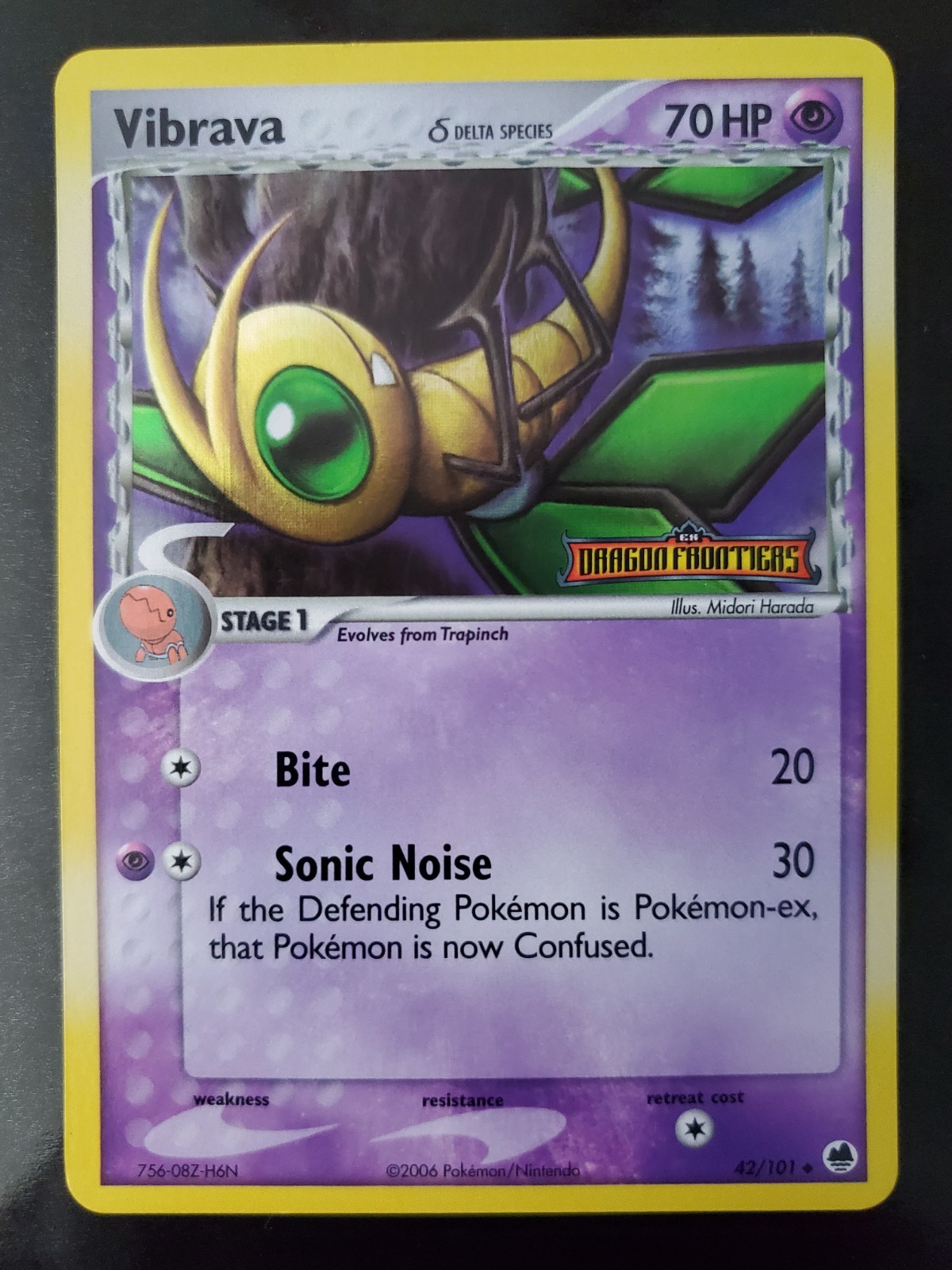 Vibrava 42/101 Reverse Holo Stamp Pokemon TCG Card EX Dragon Frontiers Very LP