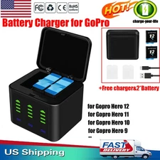 ✅3-Channel Battery Charger & 2 Pack Battery For GoPro Hero 9 10 11 12 Black NEW