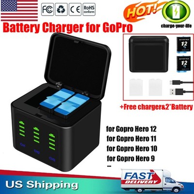  3-Channel Battery Charger & 2 Pack Battery For GoPro Hero 9 10 11 12 Black NEW