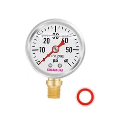 Glycerin Filled Fuel Pressure Gauge, 1-1/2" Dial Size, 304 0-60psi Lower Mount
