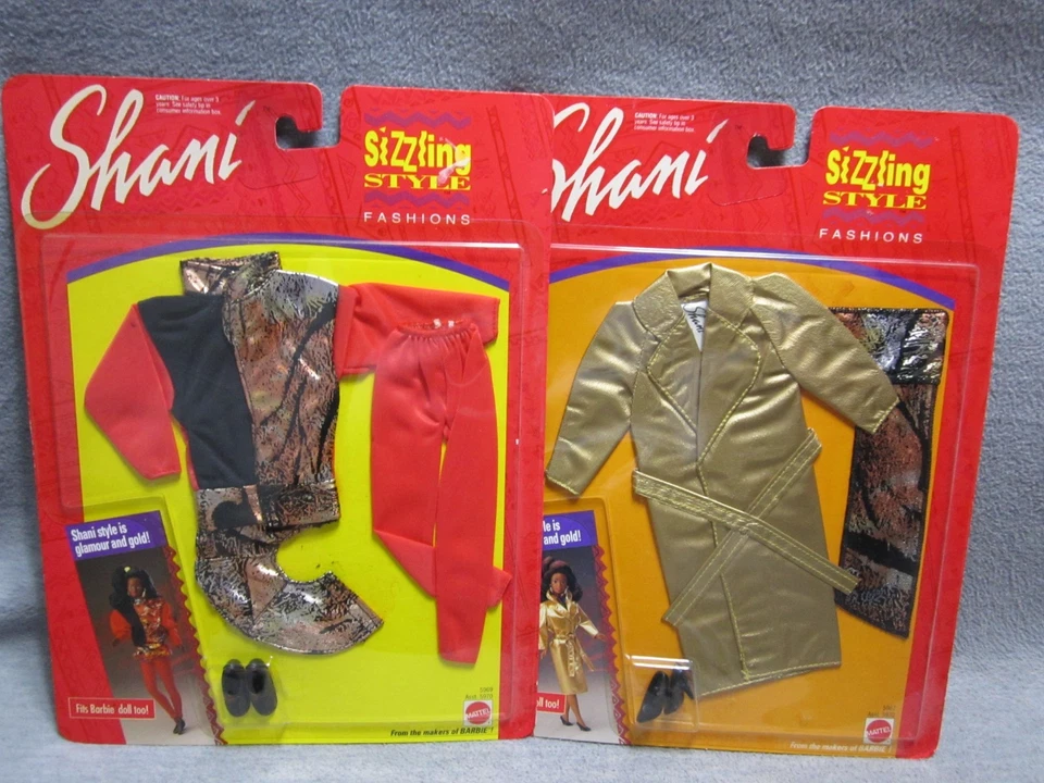 Lote de 2 gabardinas doradas SHANI muñecas Barbie negras estilo chisporroteo de moda Foto 3 de 4