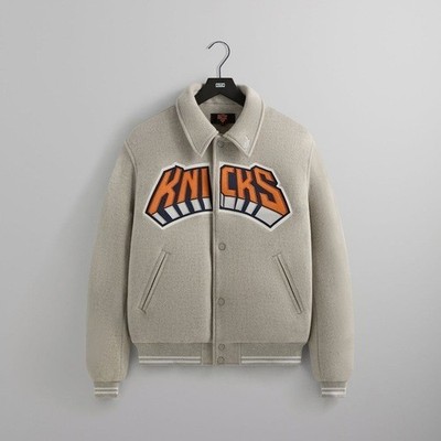 KITH x New York Knicks Varsity Jacket Grey Wool NBA Bomber KNICKS Applique
