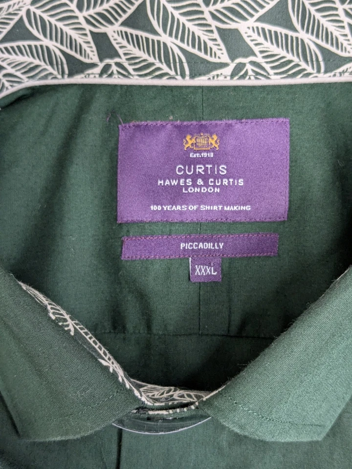 Hawes & Curtis Green Shirt XXXL Piccadilly Fit Leaf Contrast Smart Casual - Image 2 of 4