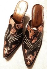 Striking Brown & Gold Rampage Western Wear Cowboy Booties Heels Mules Size 7M