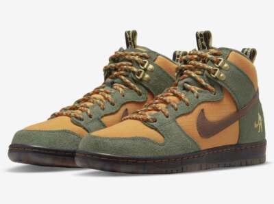 PASS~PORT × Nike SB Dunk High Work Boot DO6119-300 Green Orange