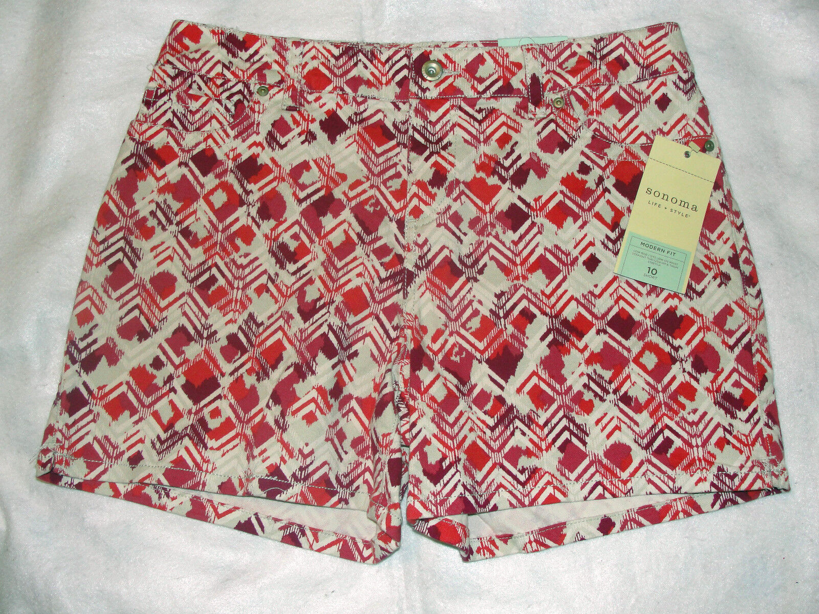 Womens Sonoma Modern Fit Geometric Denim Mini Shorts - Size 10 - New with Tag