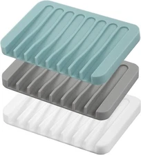 tSilicone Soap Dish with Drain, 3 Pcs Bar Soap Holder for Shower/Bathroom