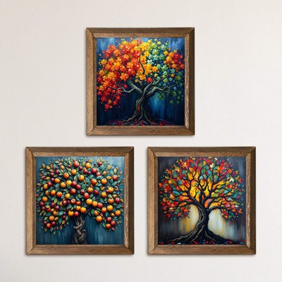 Leuchtende Bäume Naturstein Wandbild Handarbeit Holzrahmen Wohndeko