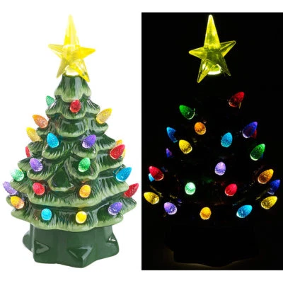 infactory Deko-Weihnachtsbaum aus Keramik mit LED-Beleuchtung, Timer, 19 cm - Bild 1 von 4