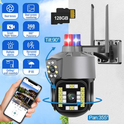 4MP WiFi Security Camera System Dual Lens Ultra Wide Angle IR PTZ Cam US