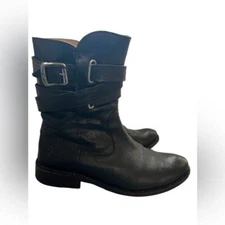 Frye Shirley Strappy Black Leather Cowgirl Rodeo Western Moto Ankle Boots 5.5 B