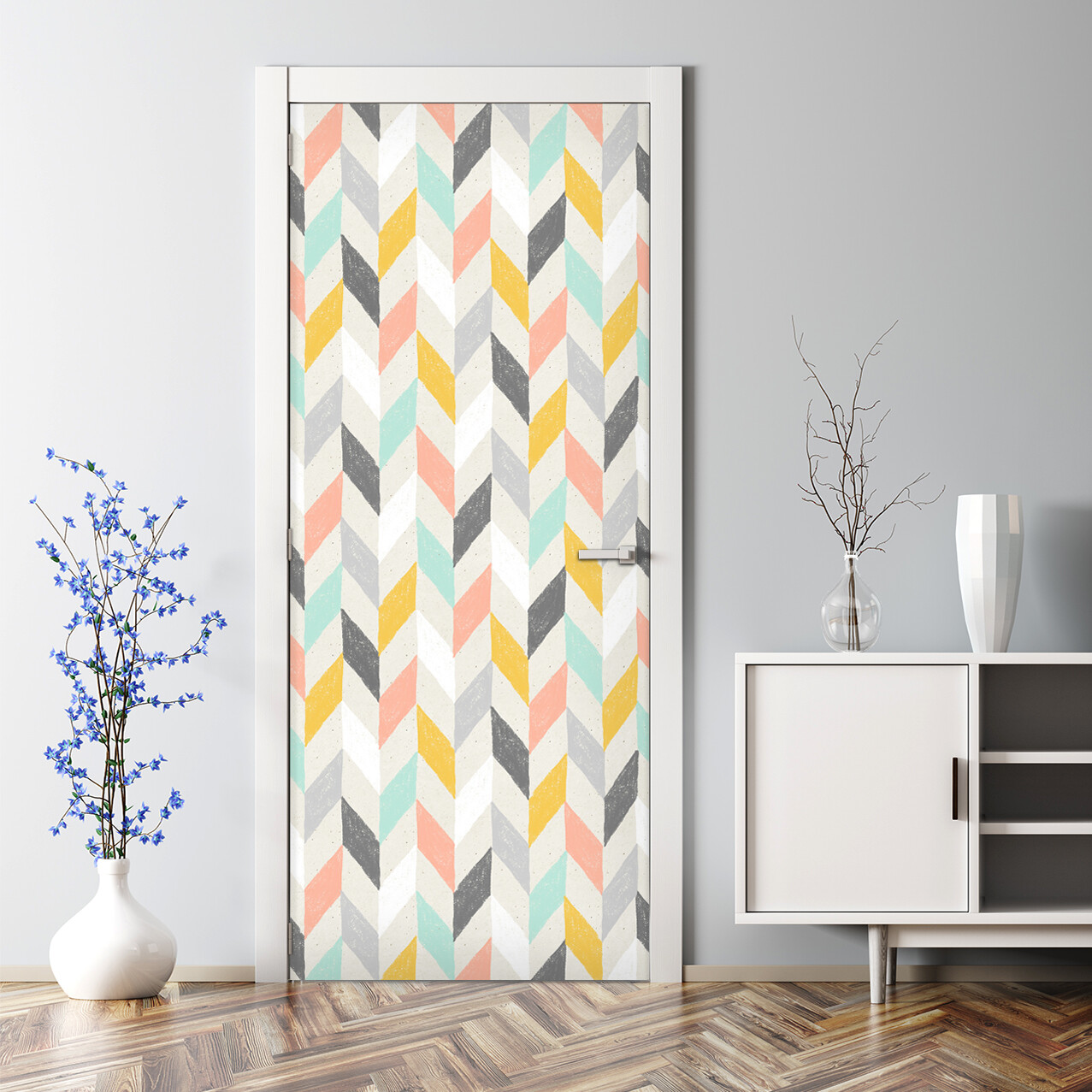 Pastel Herringbone Chevron Bubble Free Door sticker Abstract Decal Decal