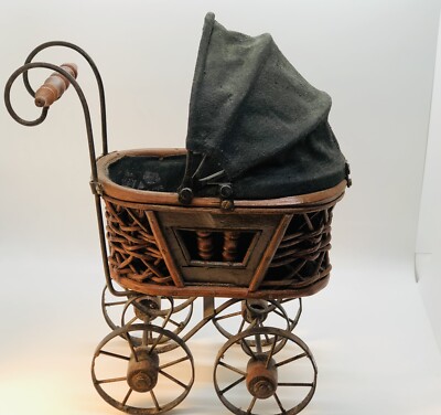 19th Century Vintage Antique Baby Doll Stroller Pram Handmade