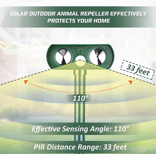 Ultrasonic Animal Repeller Solar Deer Repellent, Repel Cat, Dog, Squirrel, Skunk - Picture 2 of 11