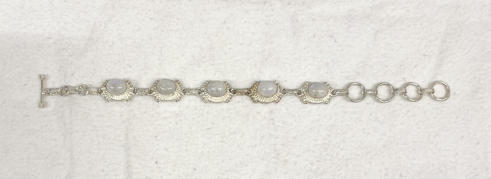Vintage Sterling Silver Moonstone Toggle Bracelet 8” Long