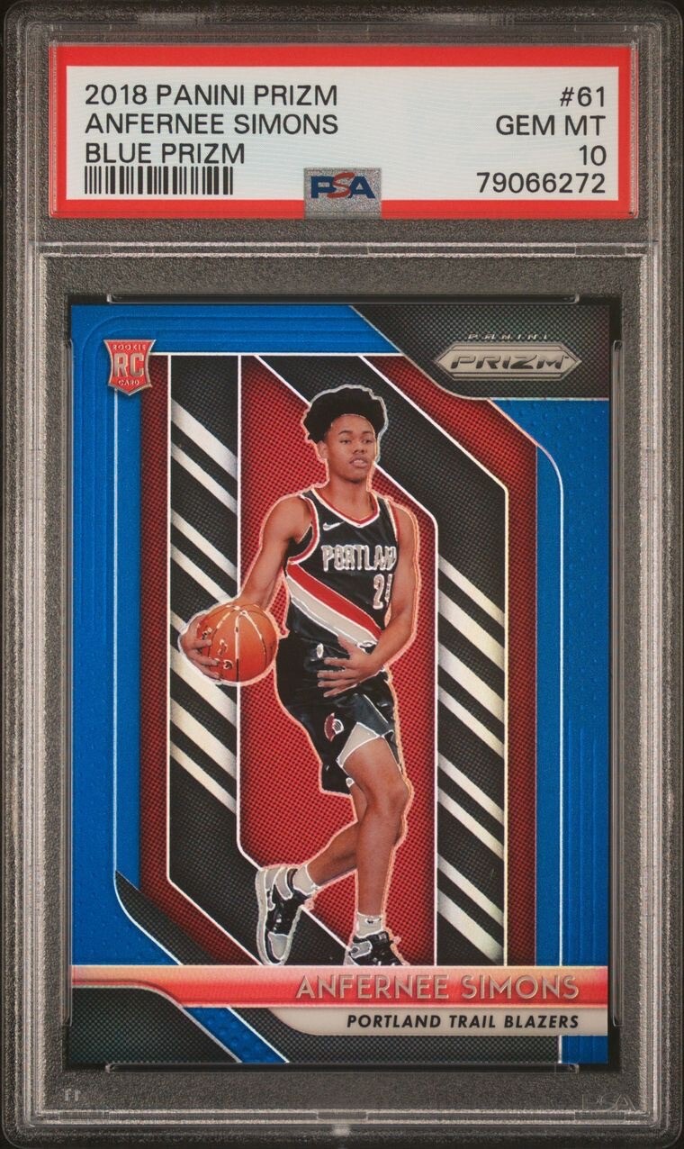 ANFERNEE SIMONS PSA 10 2018 PANINI PRIZM #61 ROOKIE BLUE PRIZM /199 RC  Blazers