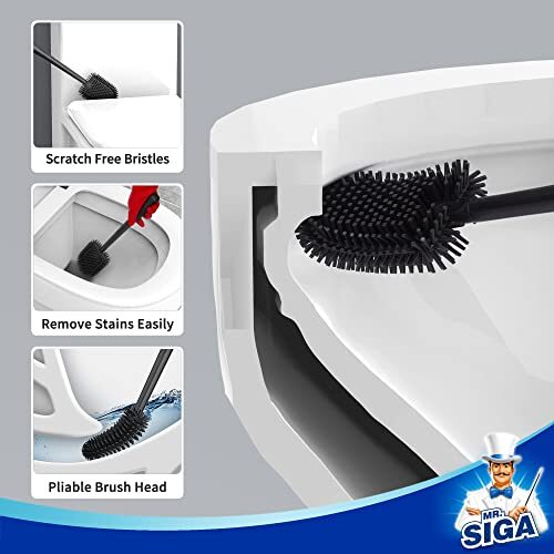 Toilet Bowl Brush and Holder, Durable and Flexible Bristles, Wall