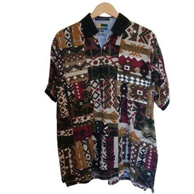 Mens Polo Shirt Loud Geo Print Giovanni Sportswear M Retro Preppy